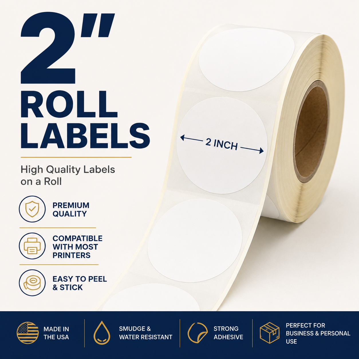 2” Waterproof Glossy Circle Labels - Roll Stickers
