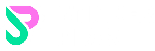 Logo with a stylized letter 'S' in green and pink on a white background